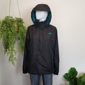 North Face Resolve 2 black and aqua rain jacket, L